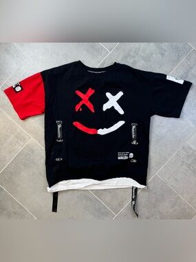 Demischo Anime Rave Tee L Black Red Colorblock Graphic Shirt